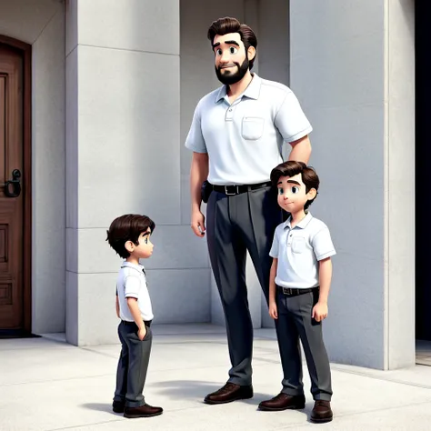 I want a drawing of a father and son in line style 