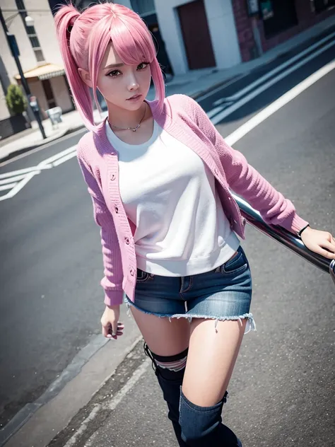 1 girl, 3D rendering, pink  hair, Trendy clothes, Headshots showing vagina