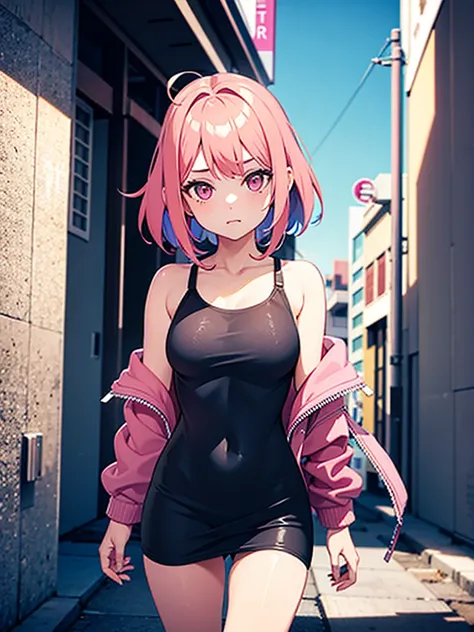 1 girl, 3D rendering, pink  hair, Trendy clothes, Headshots showing vagina