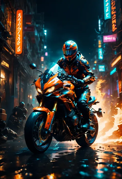 Motorcycle, rider, full body, by Jason_Chan, dramatic composition, cinematic dynamic action scene, vibrant colors, cinematic lighting, dramatic lighting, best quality, masterpiece, very aesthetic, perfect composition, intricate details, ultra-detailed