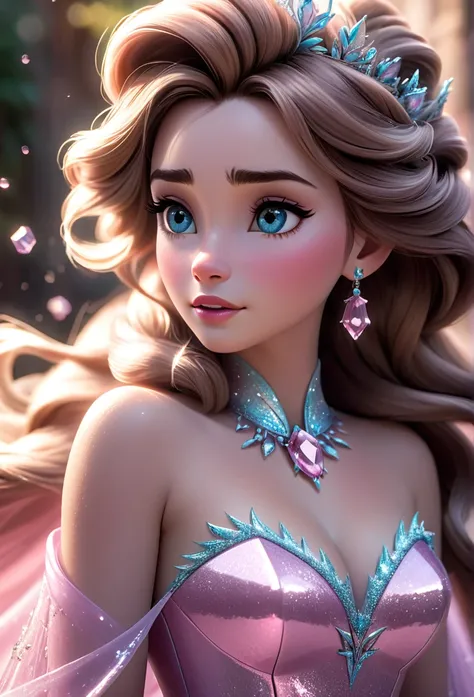 (elsa frozen-rose quartz SU mixing models.) (ultra FUSION) Highly detailed CG unity 8k wallpaper, style shot, complex, high detail, dramatic, highest quality movie still image, highly detailed, masterpiece , best quality, character design, Elsa, Elsa from ...