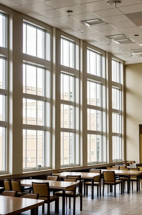 Hospital cafeteria with 4 windows on a single wall