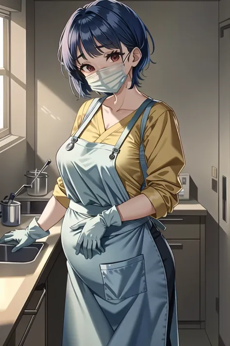 ((masterpiece, best quality, high quality)),1girl,  pregnant, (hospital), infirmary,   (doctor_apron, apron, mask, gloves, surgi...