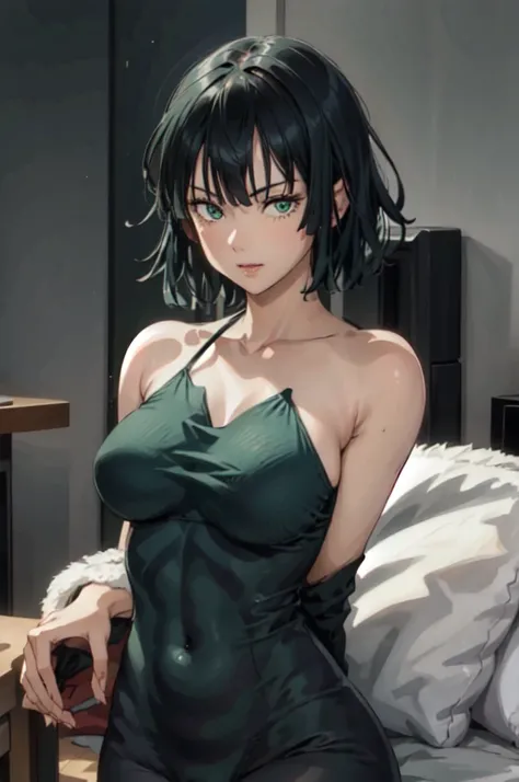 fubuki, fubuki, Dark green hair, Green Eyes, short hair, (Large Breasts:1.2), good, panties, black good, black panties, Portrait Shot, Upper Body Shot, Face Focus, Close-up shot, only Upper Body Shot, break indoors, office, break looking at viewer, break (...