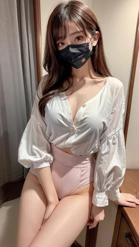 Cute blouse、Chest opening、Real Beauty、M-shaped legs、Face masks