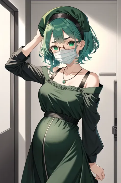 ((masterpiece, best quality, high quality)),1girl, pregnant, (hospital), infirmary,  (1girl, 3dcg 08, aqua hair, bangle, collarb...