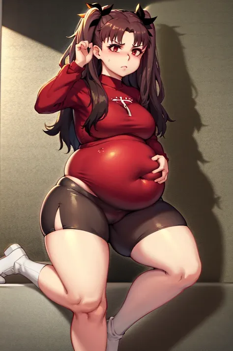 big belly, sitting, pregnant, fat,, fatty, fat,  Rin tohsaka,fat, large belly, standing, fat belly, very fat, large stomach, chubby,very fat, safe for work, obese, giant belly, fat, huge, heavy, very fat, safe for work, fat, lstanding, grabbing belly, very...