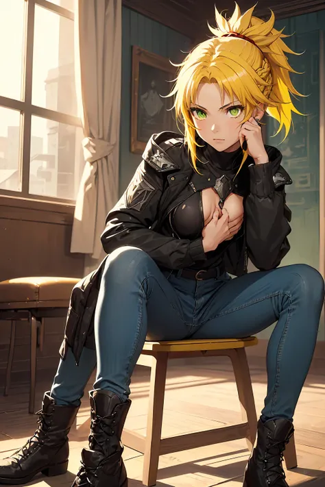 (One girl:1.5), (Small breasts :1.5), (Mordred (destiny):1.3), UFOTABLE STYLE, Anime Coloring, Anime screenshots, ((High resolution illustrations)), ((masterpiece)), ((Highest quality)), High detail, Many details, (Textured skin:1.4), (Detailed yellow hair...