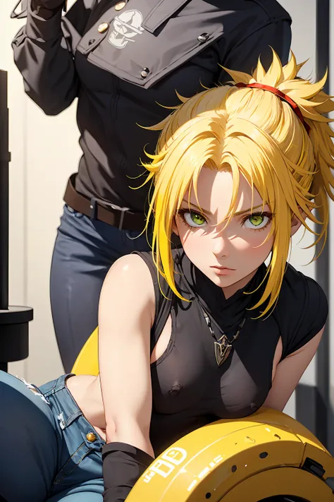 NSFW　(One girl:1.5), (Small breasts :1.5), (Mordred (destiny):1.3), UFOTABLE STYLE, Anime Coloring, Anime screenshots, ((High resolution illustrations)), ((masterpiece)), ((Highest quality)), High detail, Many details, (Textured skin:1.4), (Detailed yellow...