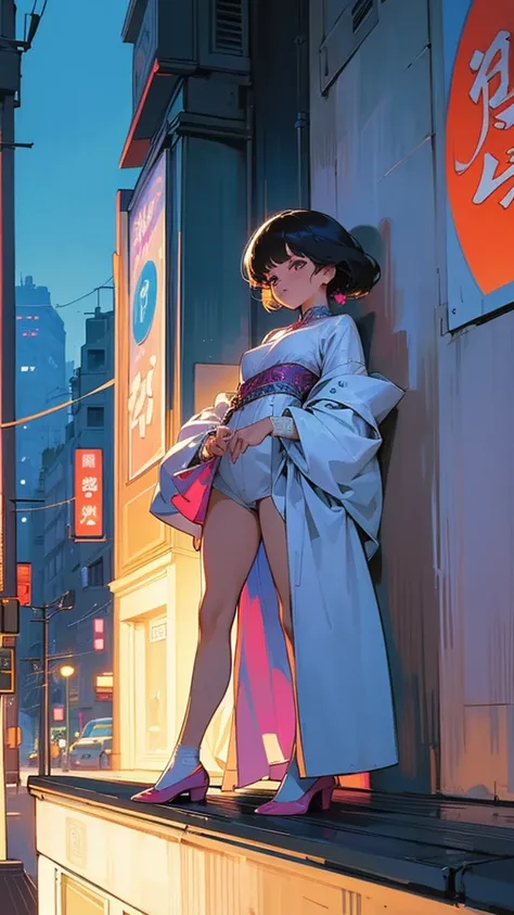 (80s, Retro), (Album cover), (masterpiece, highest quality, Intricate details), , 
girl, alone, 
City scene, City of night, Tokyo, High Fashion, 