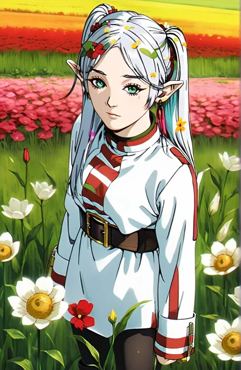 incredible quality, ultra detaild, work of art, movie poster.
1 imposing, confident and powerful adult woman, freeze, elf ears, gray hair, cabelo twintails, greeneyes, make-up, black mascara, ombre, Red Earrings, White jacket with dark yellow details, stri...