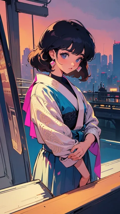 (80s, Retro), (Album cover), (masterpiece, highest quality, Intricate details), , 
girl, alone, 
City scene, City of night, Tokyo, High Fashion, 