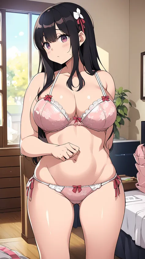 High resolution、4K quality、Highest quality、younger sister、Lolita、pantiesが床に落ちている、Surprised expression、白のコットンpanties、panties、used underwear、Crotch stain、Discarded underwear、panties単体、Laundry basket、strip、Underwear is scattered、Underwear is scattered、床一面たくさん...