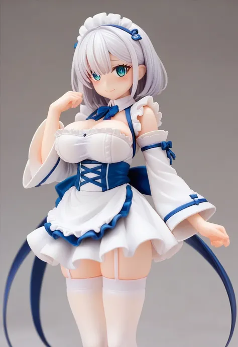 ((Highest quality)), ((masterpiece)), (be familiar with), Perfect Face, Big eyes, Drooping eyes, eyelash, The sparkling light of the eyes , silver hair, (roswaal mansion maid uniform), white thighhighs, detached sleeves, wide sleeves, re:NULL, (mini skirt)...