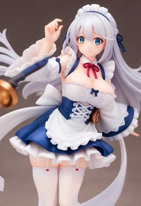 ((Highest quality)), ((masterpiece)), (be familiar with), Perfect Face, Big eyes, Drooping eyes, eyelash, The sparkling light of the eyes , silver hair, (roswaal mansion maid uniform), white thighhighs, detached sleeves, wide sleeves, re:NULL, (mini skirt)...