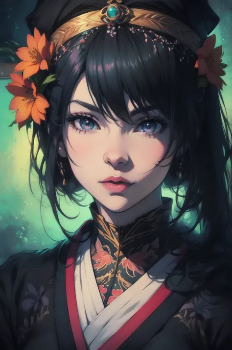 Arabian woman in kimono with flowers on her head, Beautiful digital artwork, Beautiful digital illustrations, Beautiful digital painting, Gorgeous digital painting, Gweiz-style artwork, Photorealistic anime girl rendering, Smooth anime CG art, Beautiful di...