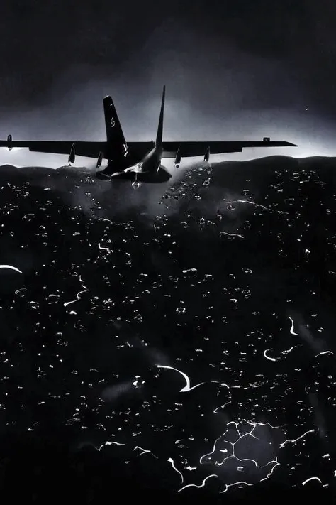 Pitch black background,((A flightless plane in the void)), Pitch black night world, 