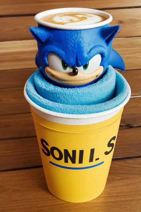 Sonic with cup with the name of Jose