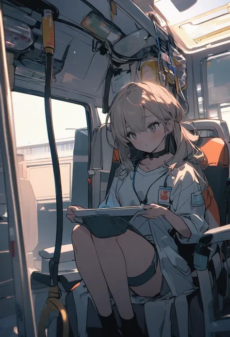 a  sitting in an ambulance