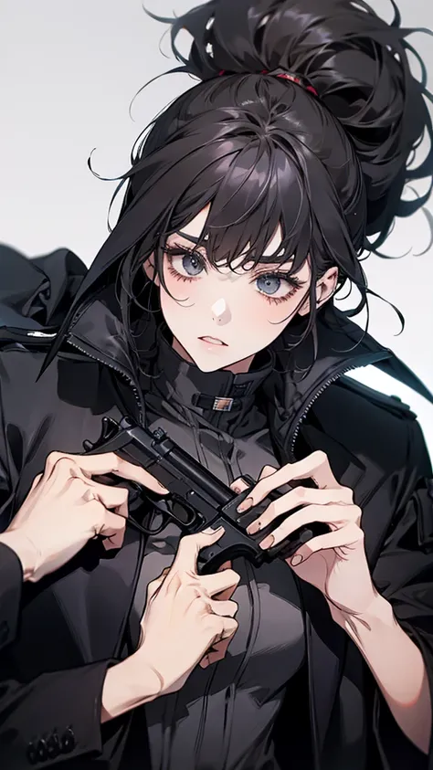 With a gun、Woman wearing a black jacket, from Girls&#39; Frontline, Girls&#39; Frontline style, Fine details. Girls&#39; Frontline, Girls&#39; Frontline cg, From Arknights, Girls&#39; Frontline, Automated Kidney, Girls&#39; Frontline universe, Amazing anim...