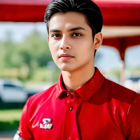 Aarav looks at the camera, perfect has a round face, A well-maintained model., handsome face,Close-up of a man wearing a black leather jacket., Southeast Asians with round faces, 3-D profile picture, 8K, 45,000,000 pixcls, realistic light colors