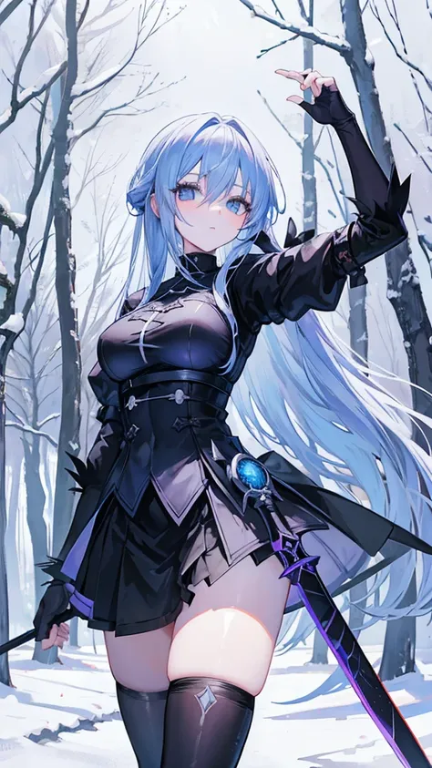 Anime girl with a sword in a snowy forest, Nightcore, Gothic Maiden Anime Girl, from East, Fate-like anime style/Stay Night, 2b, 2b ..., rimuru tempest, Gap Moe Yandere Grimdark, East character, Anime Art, East project, East, Spectacular anime style, Anime...