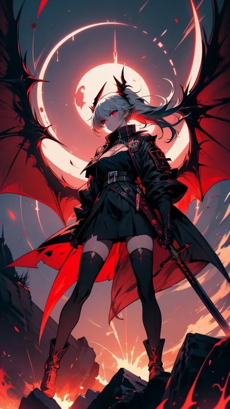 With red wings、Anime girl with a sword in her hand, 2b, 2b ..., Devil Anime Girl, Nightcore, From Arknights, epic anime fantasy, Gothic Maiden Anime Girl, Spectacular artwork of anime, Gapmoe Yandere Grimdark, Hell demon with wings, Anime Wallpaper, Specta...