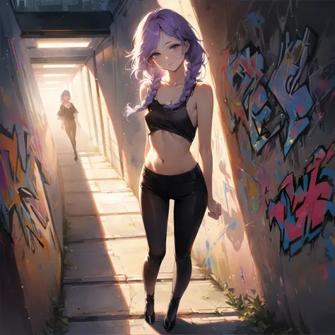 a masterpiece, beautiful eyes, a beautiful face, beautiful depiction, details, solid blue Skyscrapers background, ultra detailed, 8K, pale-purple hair, a dynamic angle,(Cute a girl:1.5), (a girl with closs hair pin,pale purple hair,wavy two braids,bluntban...