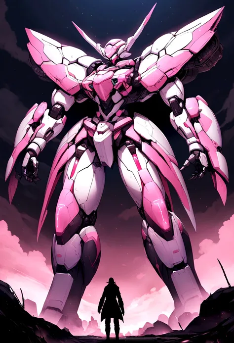 Giant mech that is polish no damage a mix of color pink white black 