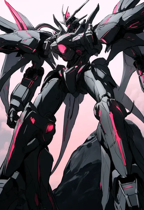 Giant mech that is polish no damage a color pink ichest, white in whist  black 