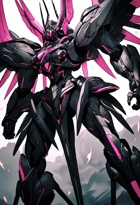 Giant mech that is polish no damage a color pink ichest, white in whist  black 