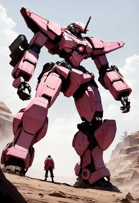 Giant mech that is polish no damage a color pink in chest and white in hips and  black in the feet