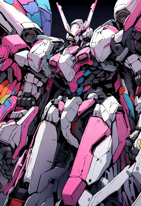 Giant mech that is polish no damage a mix of color pink white black 