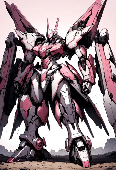 Giant mech that is polish no damage a mix of color pink white black 