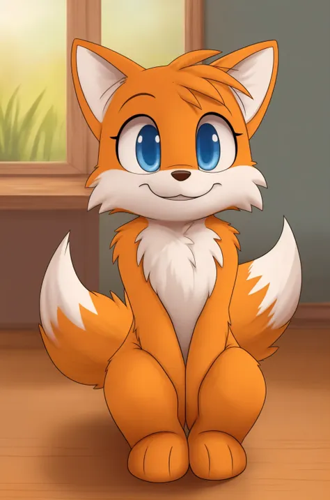 tails the fox happy, blue eyes