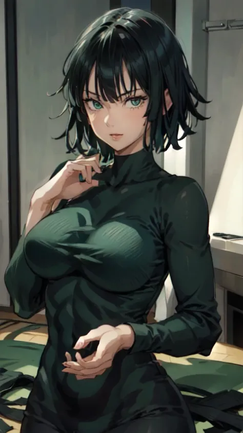 fubuki, fubuki, Dark green hair, Green Eyes, short hair, (Large Breasts:1.2), good, panties, black good, black panties, Portrait Shot, Upper Body Shot, Face Focus, Close-up shot, only Upper Body Shot, break indoors, office, break looking at viewer, break (...