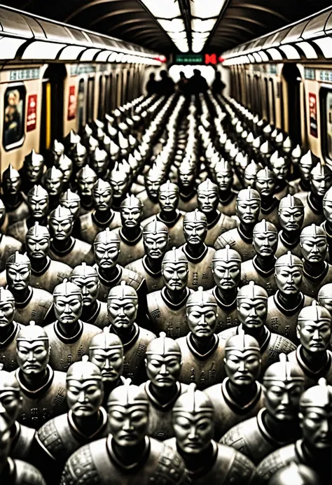 Terracotta Warriors in a crowded subway