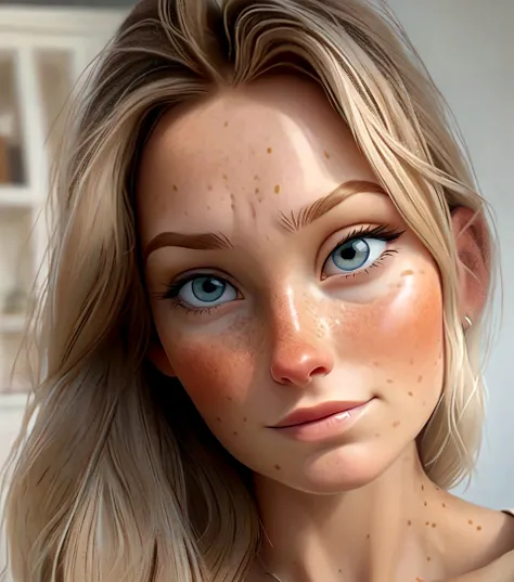 blond woman with freckles and blue eyes posing for a picture, very light freckles, inspired by Károly Lotz, profile image, daniela uhlig, blonde swedish woman, karolina cummings, 30 years old woman, 3 0 years old woman, light freckles, close up of a blonde...