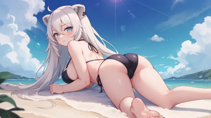 Shishiro Botan (4 Outfits) | Hololive,Fascinating visuals unfold, A woman wearing a bikini appears, Relaxing with his back to the viewer, Enjoy a sunny beach resort. This illustration is、The mystery of her turned-back pose is skillfully expressed.。, Stimul...