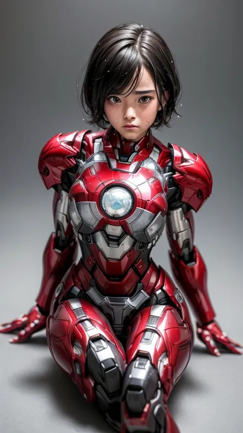 highest quality　8k iron man suit girl　junior high school girl　sweaty face　cute　short hair　boyish　steam coming from the head　my h...