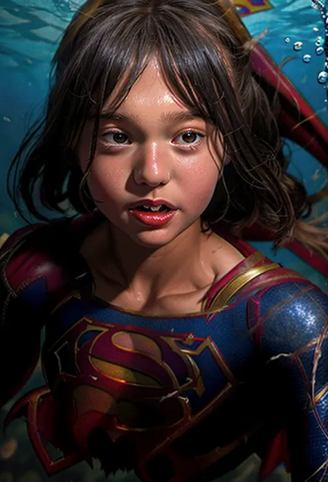 (12-year-old, torn supergirl:1.3)、swimming underwater