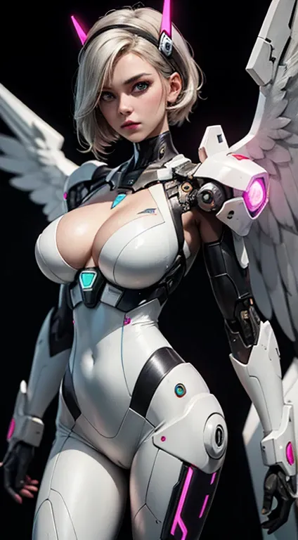 top-quality、​masterpiece、超A high resolution、(Photorealsitic:1.4)、Raw photo、Battle Cyborg Angel、large wings made of metal、White porcelain body、Acrylic Clear Cover、white  hair、glowy skin、1 Cyborg Girl、((super realistic details))、portlate、globalillumination、S...