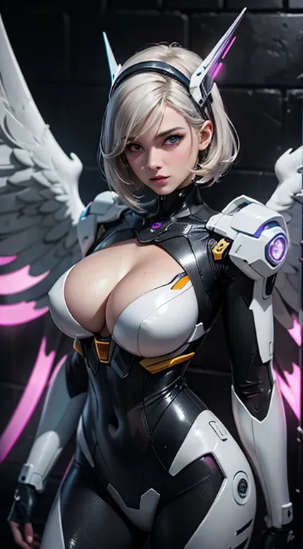 top-quality、​masterpiece、超A high resolution、(Photorealsitic:1.4)、Raw photo、Battle Cyborg Angel、large wings made of metal、White porcelain body、Acrylic Clear Cover、white  hair、glowy skin、1 Cyborg Girl、((super realistic details))、portlate、globalillumination、S...