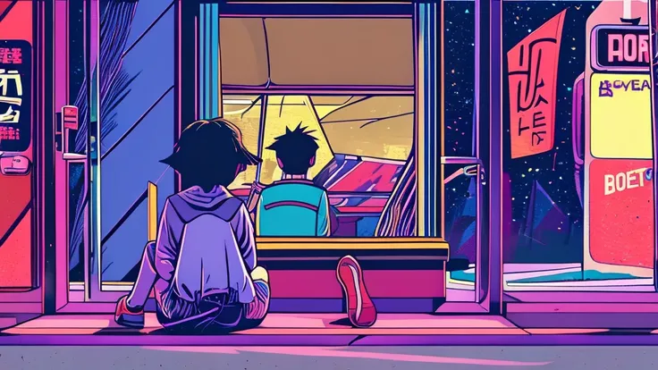 ilustração anime com aesthetic de lo-fi, background lofi chill