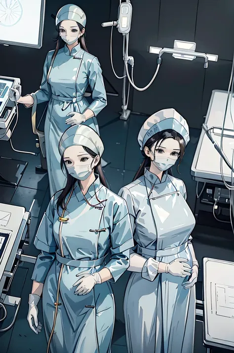 score_9, score_8_up, score_7_up, source_anime, pale skin, surgical mask, surgical cap, long sleeve surgical gown,
1 girl, pregna...