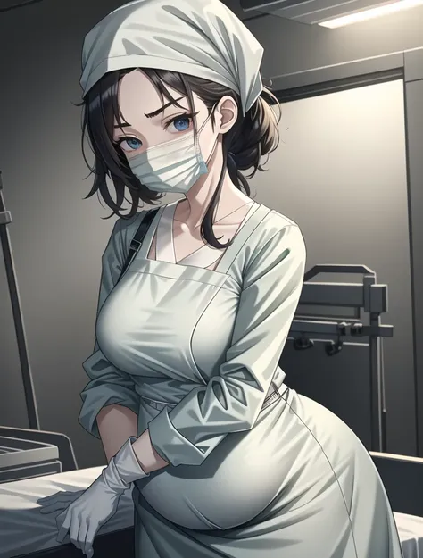 score_9, score_8_up, score_7_up, source_anime, pale skin, surgical mask, surgical cap, long sleeve surgical gown,
1 girl, pregna...