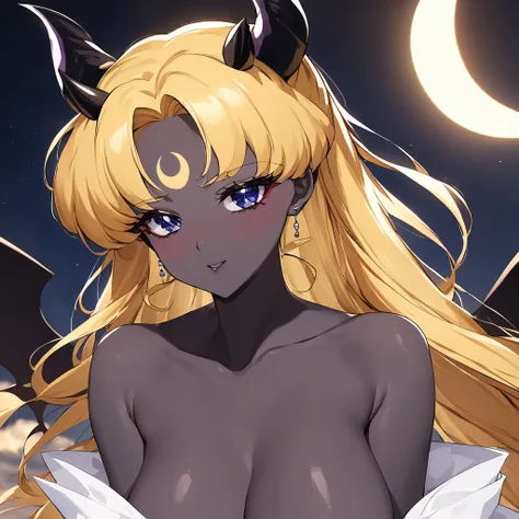 ((Highest quality)), ((masterpiece)), (detailed), （Perfect Face）、The woman is naked and is the bride of the Demon King, the Dark Queen of the Black Moon Clan, the Demon Queen, Devil Queen Serenity, a sexy female demon with jet black skin.、The woman is a je...