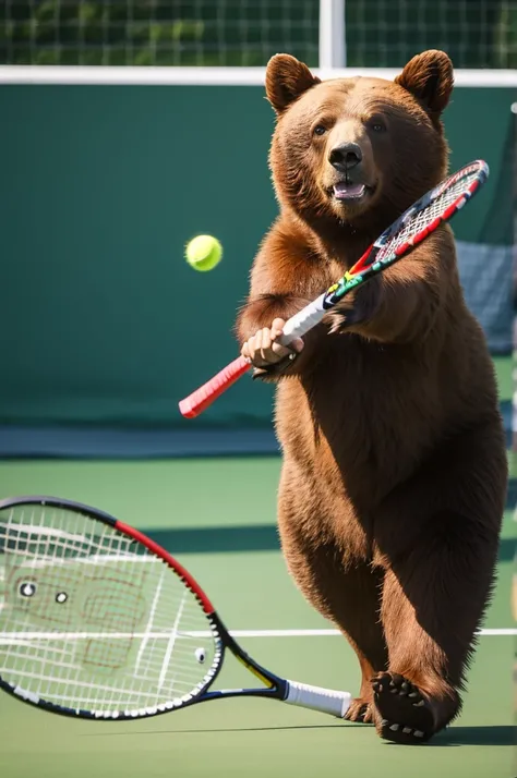 Bear playing tennis