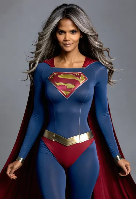 Halle Berry 1984 Supergirl movie costume (((long hair Grey)))