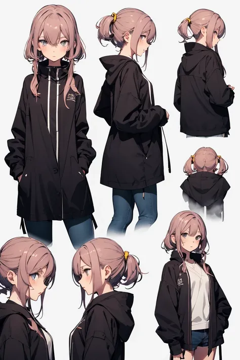 The girl ((leans)), ((side view:0.5)) anime girl, Gesture, character design